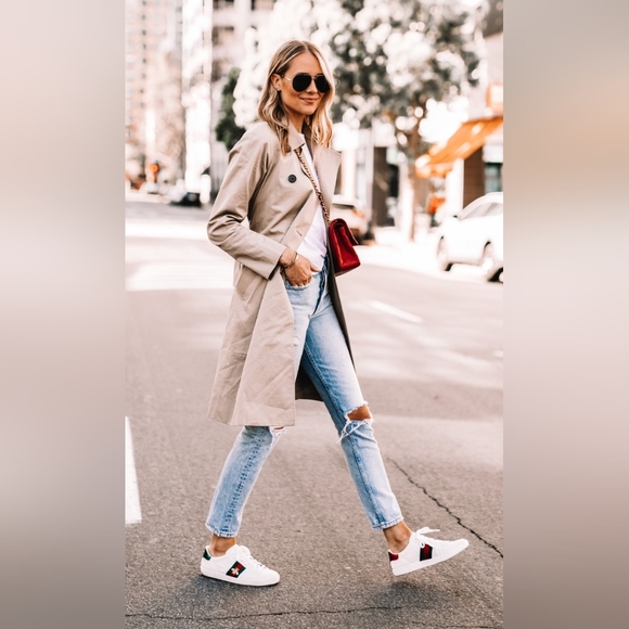 Like New - GUCCI ACE Navy/Red Web Leather Sneakers Mens7/Wmns 9 to 9.5. - Picture 4 of 16